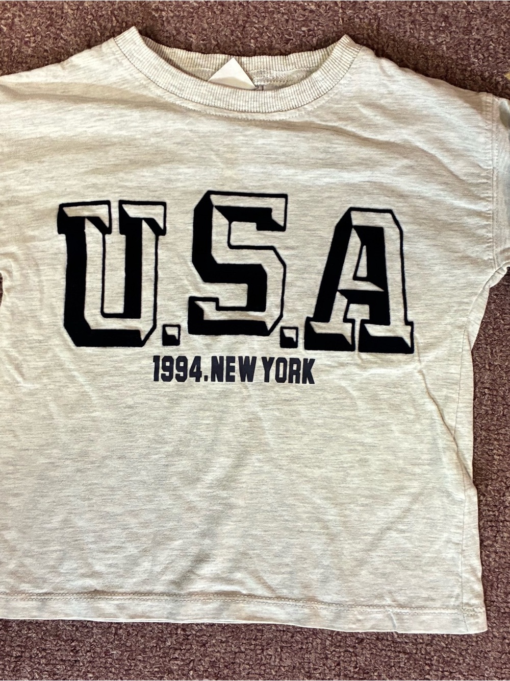 Zara Cream Long Sleeve Tee with Black USA Graphic
